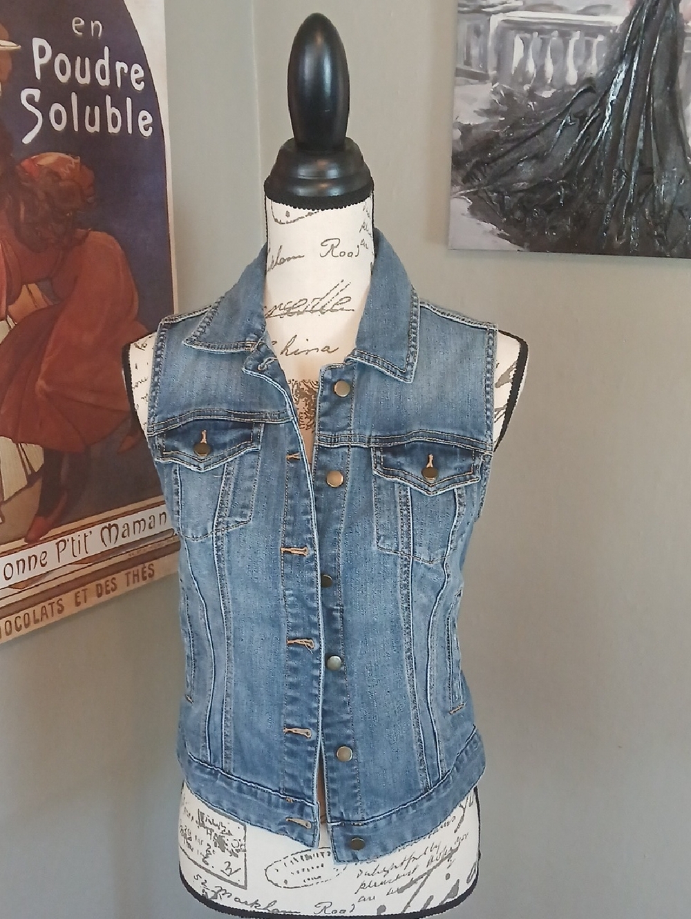 Boston Proper Light Blue Denim Vest with Contrast Stitching
